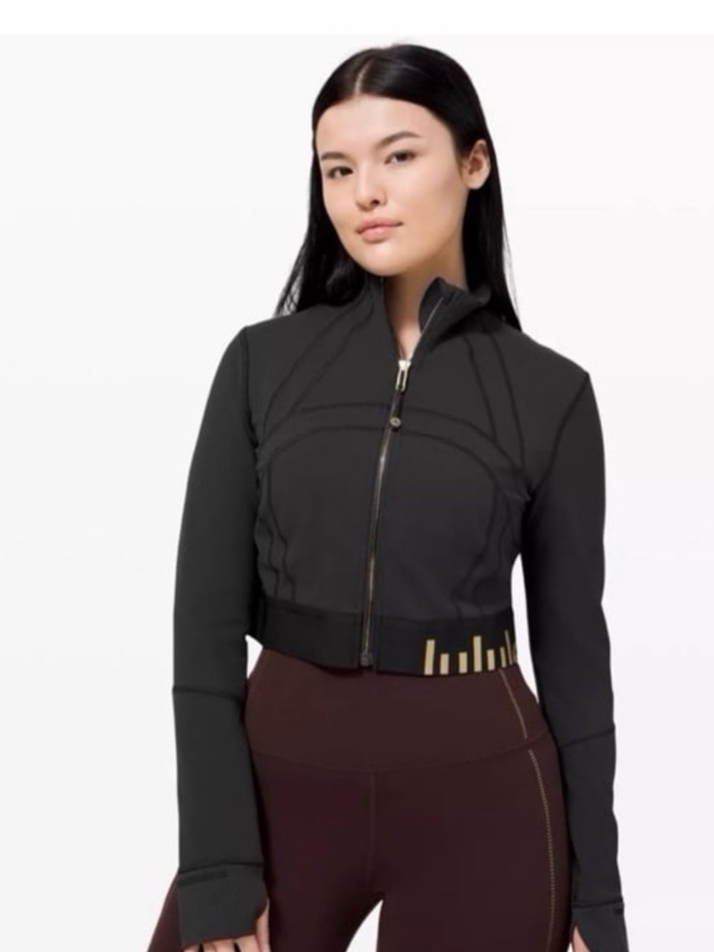 Lululemon Special Edition Define Jacket Size 6 Black Gold Logo Cropped